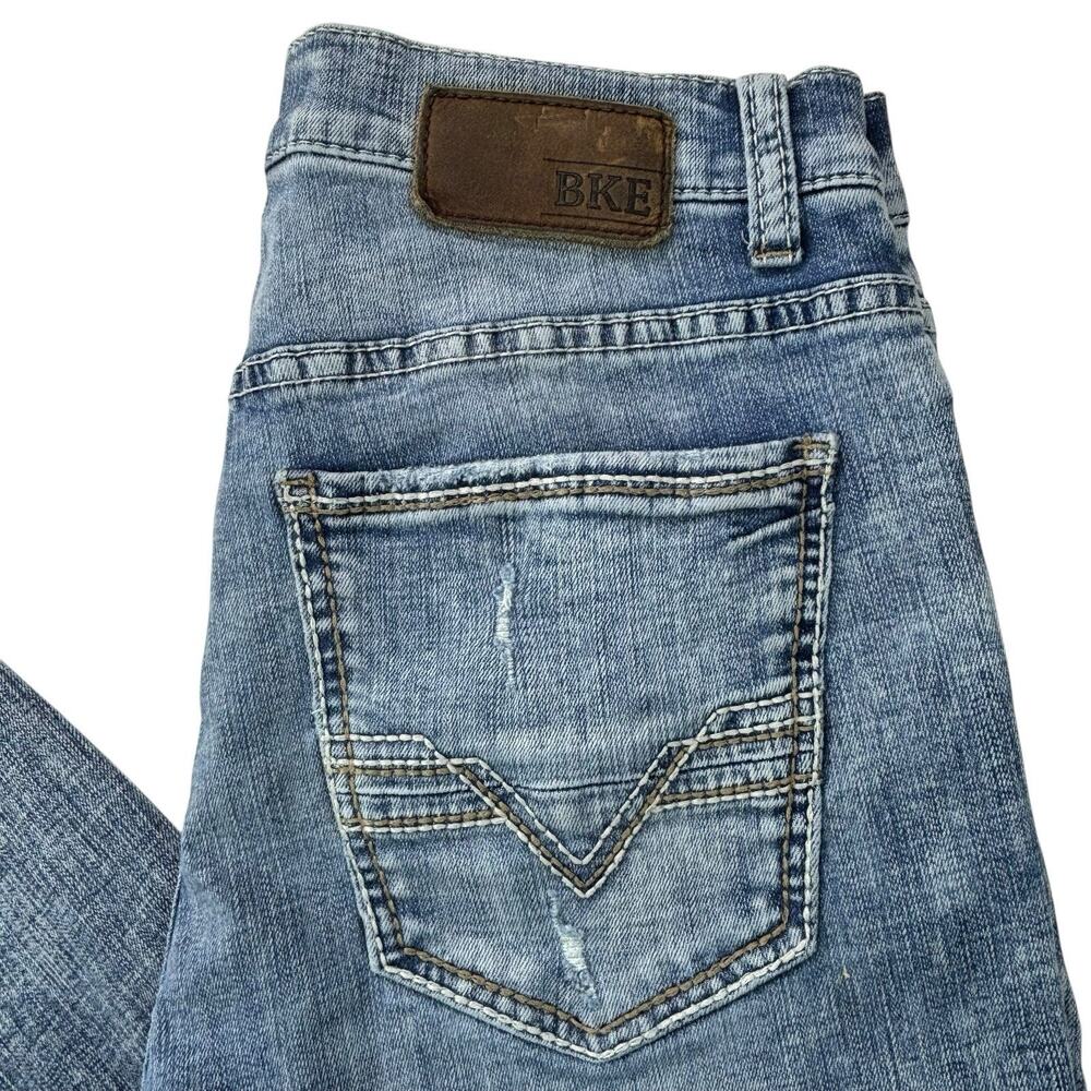 BKE Buckle Alec Straight Leg Jeans Men's 32L Actual 30" W x‎ 33.5"Ins Distressed - Picture 7 of 16